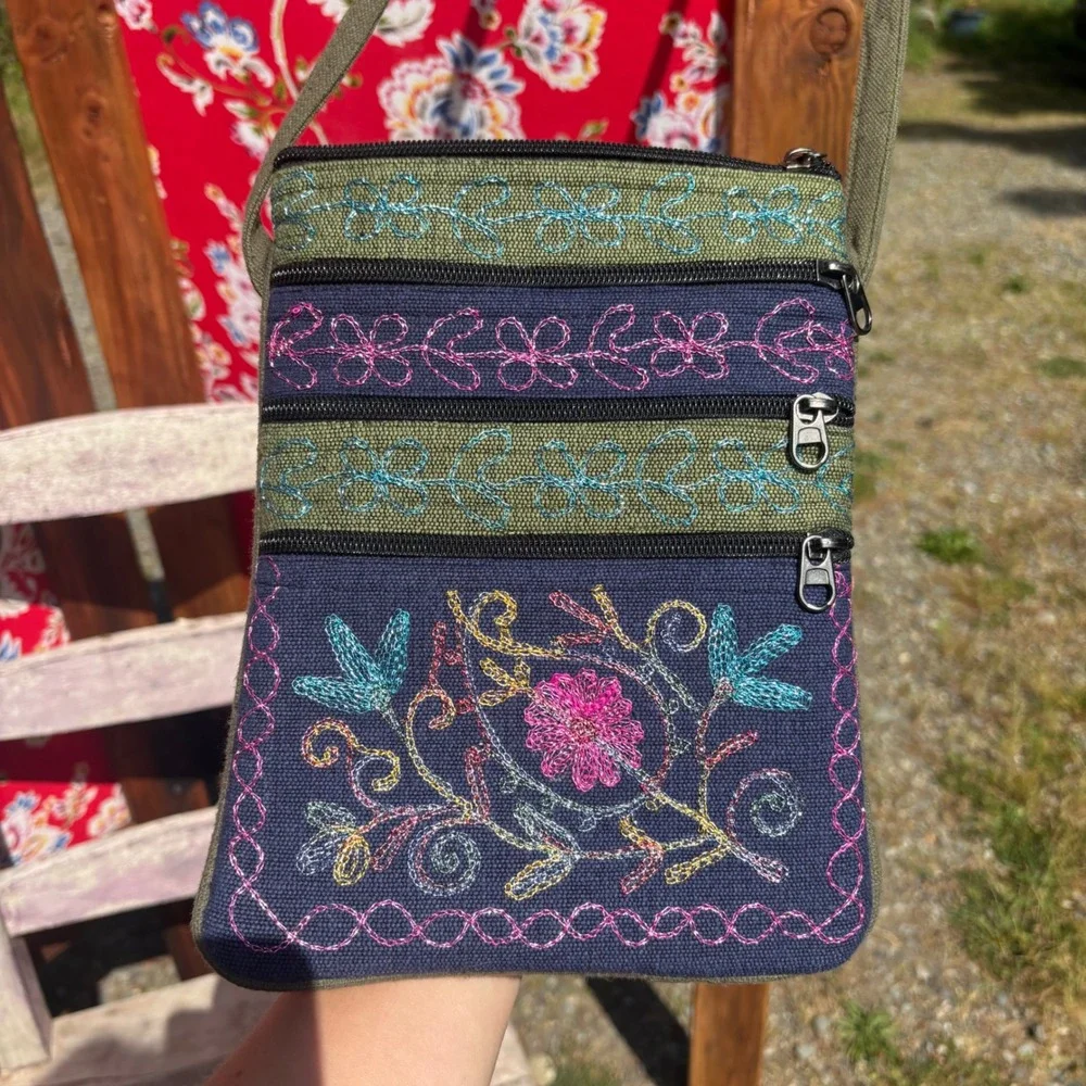 Small Sparkly Embroidered Floral Forest Fairy Boho Crossbody Bag